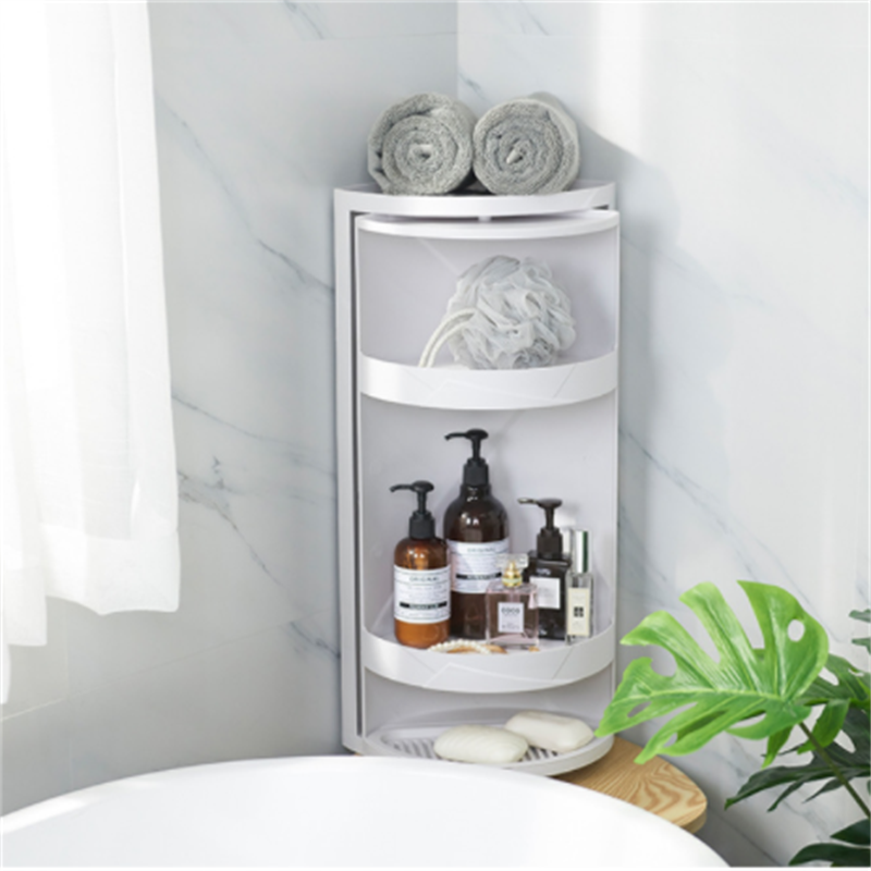 浴室旋转三角置物架吸壁挂壁塑料收纳整理架厨房卫浴防尘储物柜墙角架化妆台面收纳盒详情4