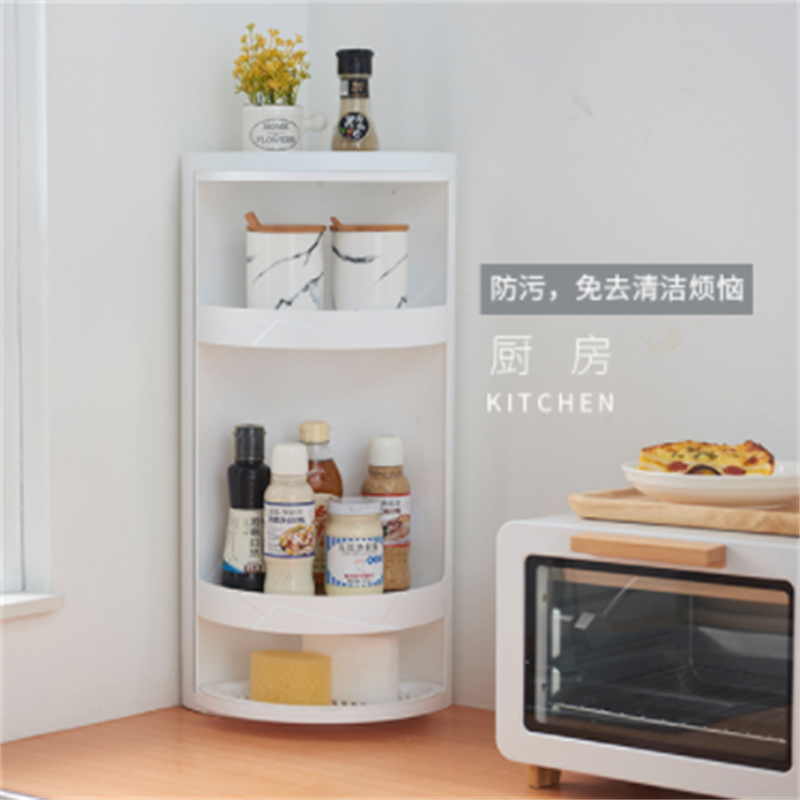 浴室旋转三角置物架吸壁挂壁塑料收纳整理架厨房卫浴防尘储物柜墙角架化妆台面收纳盒详情10