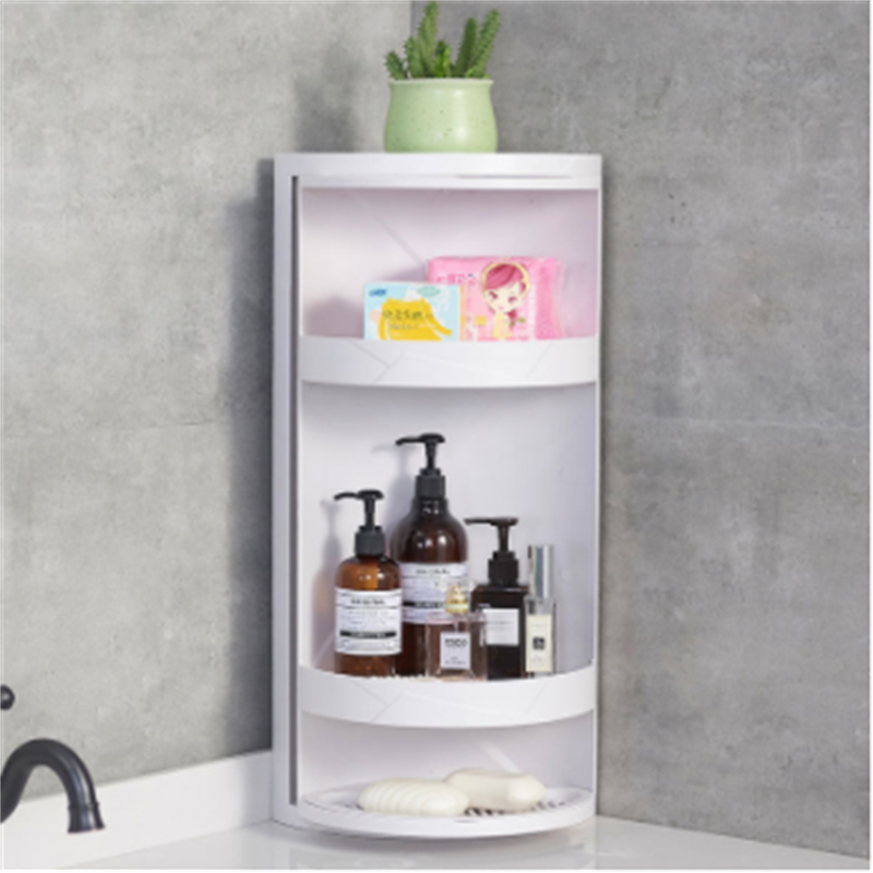 浴室旋转三角置物架吸壁挂壁塑料收纳整理架厨房卫浴防尘储物柜墙角架化妆台面收纳盒详情7