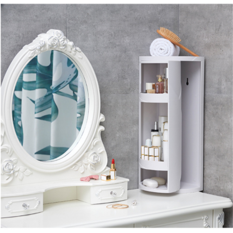 浴室旋转三角置物架吸壁挂壁塑料收纳整理架厨房卫浴防尘储物柜墙角架化妆台面收纳盒详情11