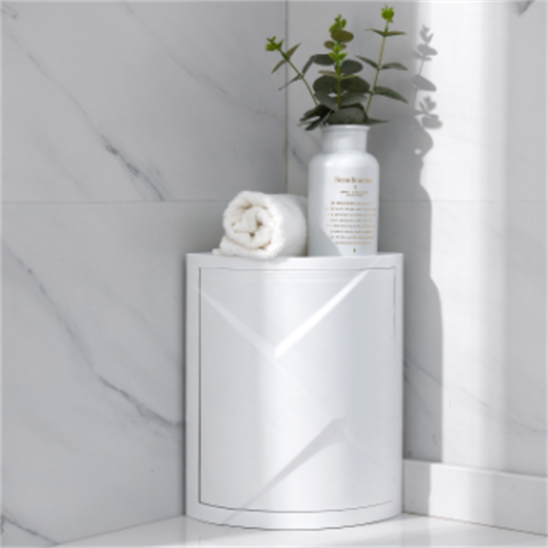 浴室旋转三角置物架吸壁挂壁塑料收纳整理架厨房卫浴防尘储物柜墙角架化妆台面收纳盒详情5