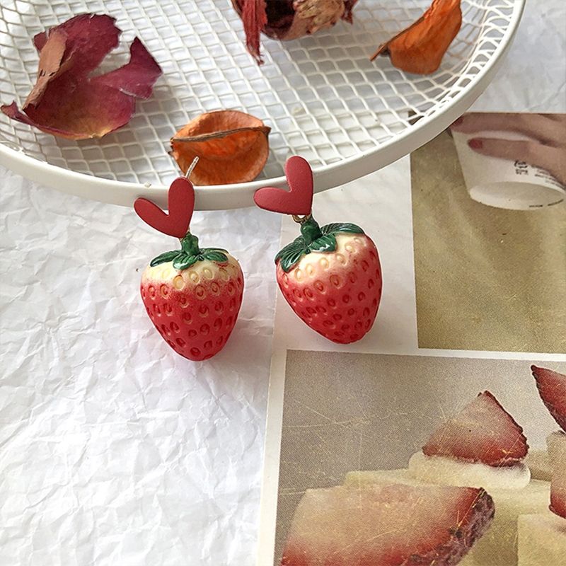 Earring woman new strawberry earring niche design high sense earring cool earring