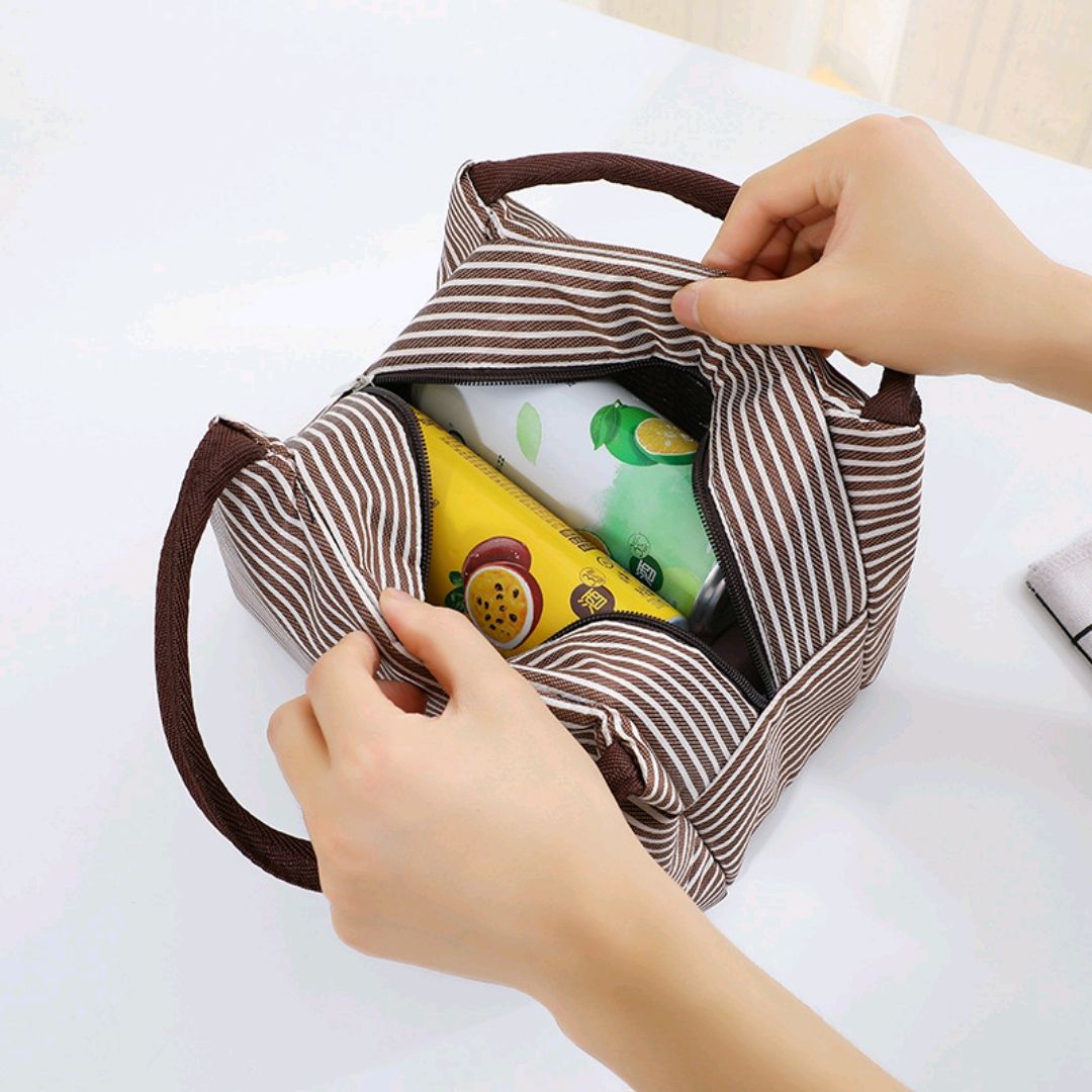 Striped Lunch Bag Box Korean Small Fresh Bento Bag Box Striped Insulated Lunch Bag Aluminum Foil Lunch Box Bag Application Scenario