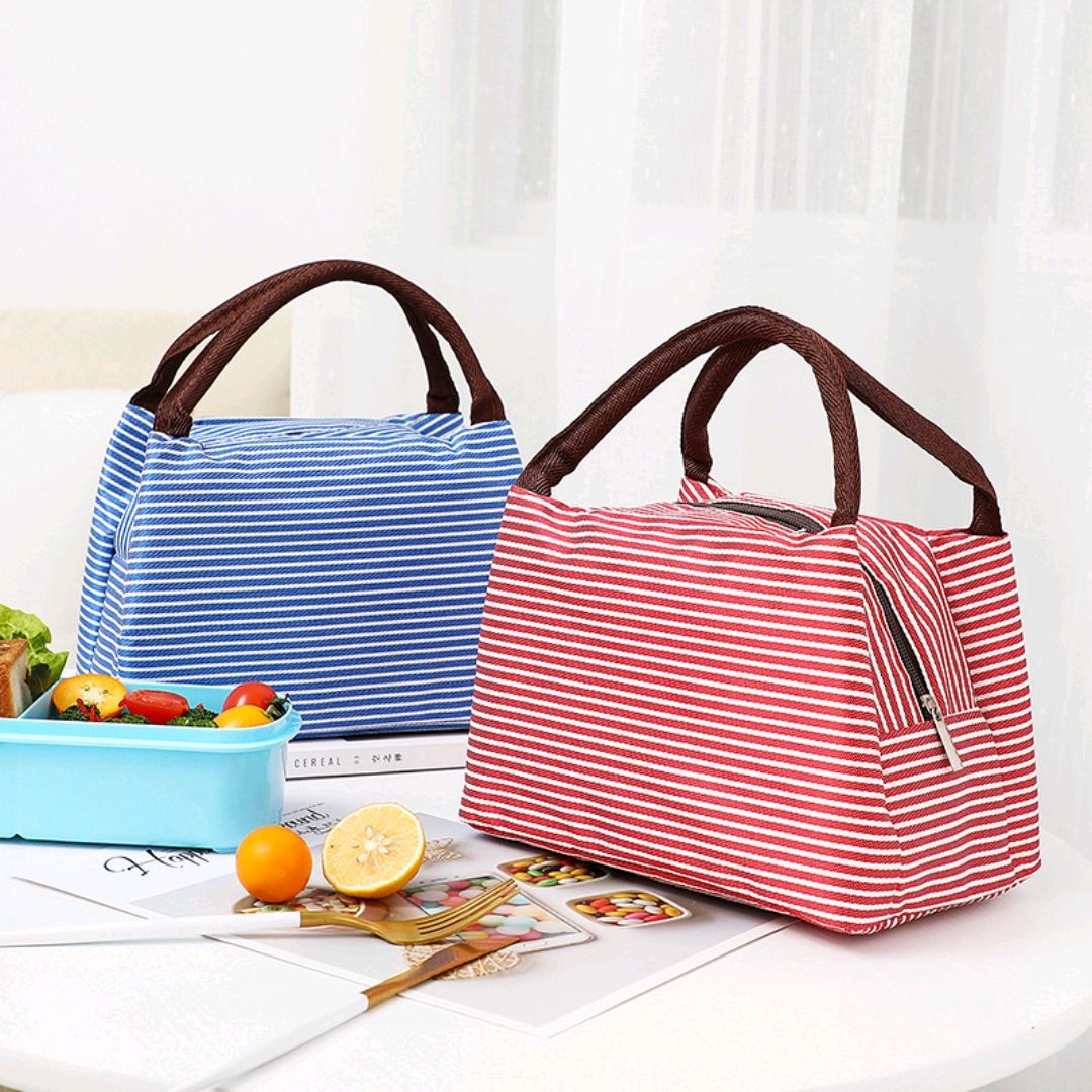 Striped Lunch Bag Box Korean Small Fresh Bento Bag Box Striped Insulated Lunch Bag Aluminum Foil Lunch Box Bag