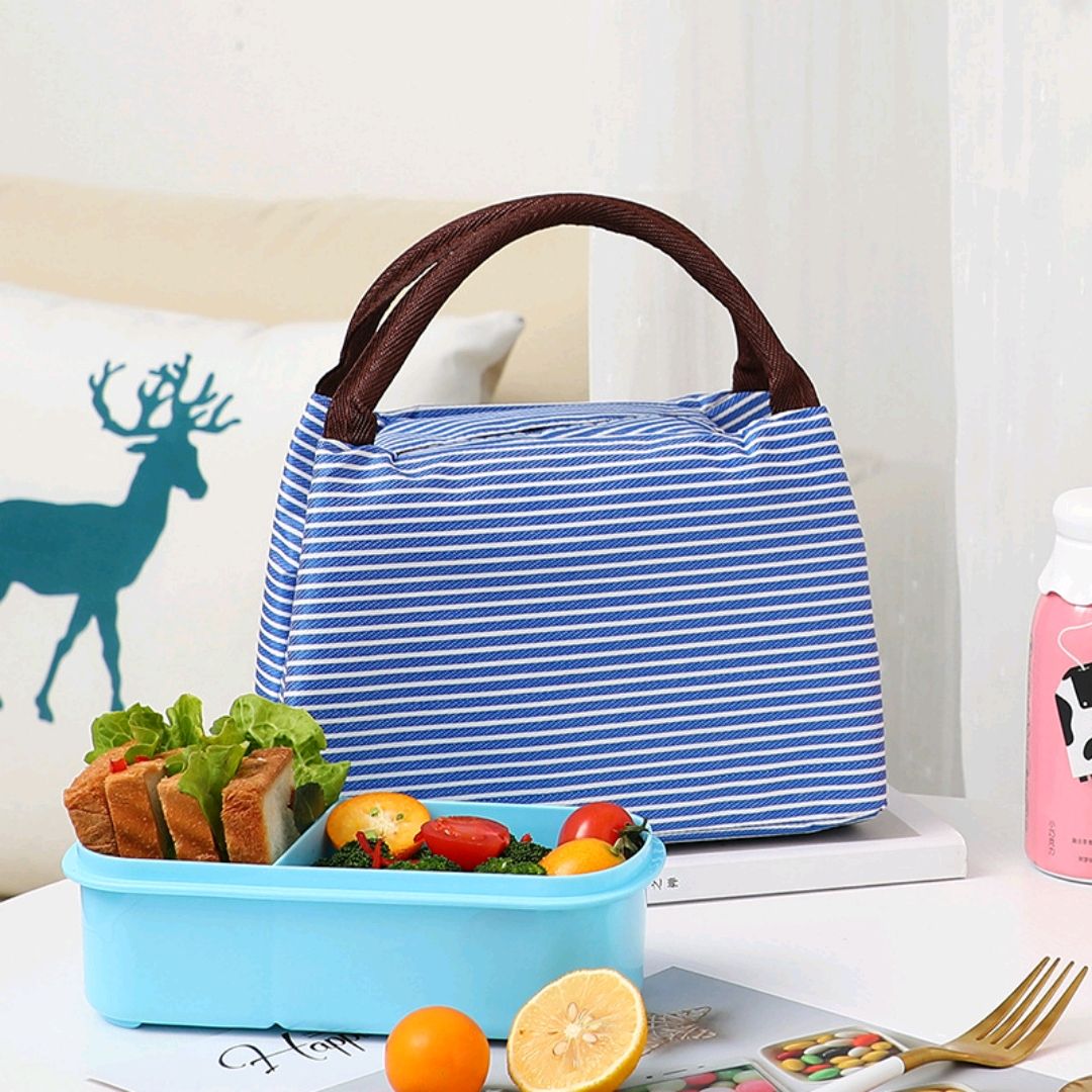 Striped Lunch Bag Box Korean Small Fresh Bento Bag Box Striped Insulated Lunch Bag Aluminum Foil Lunch Box Bag details Picture