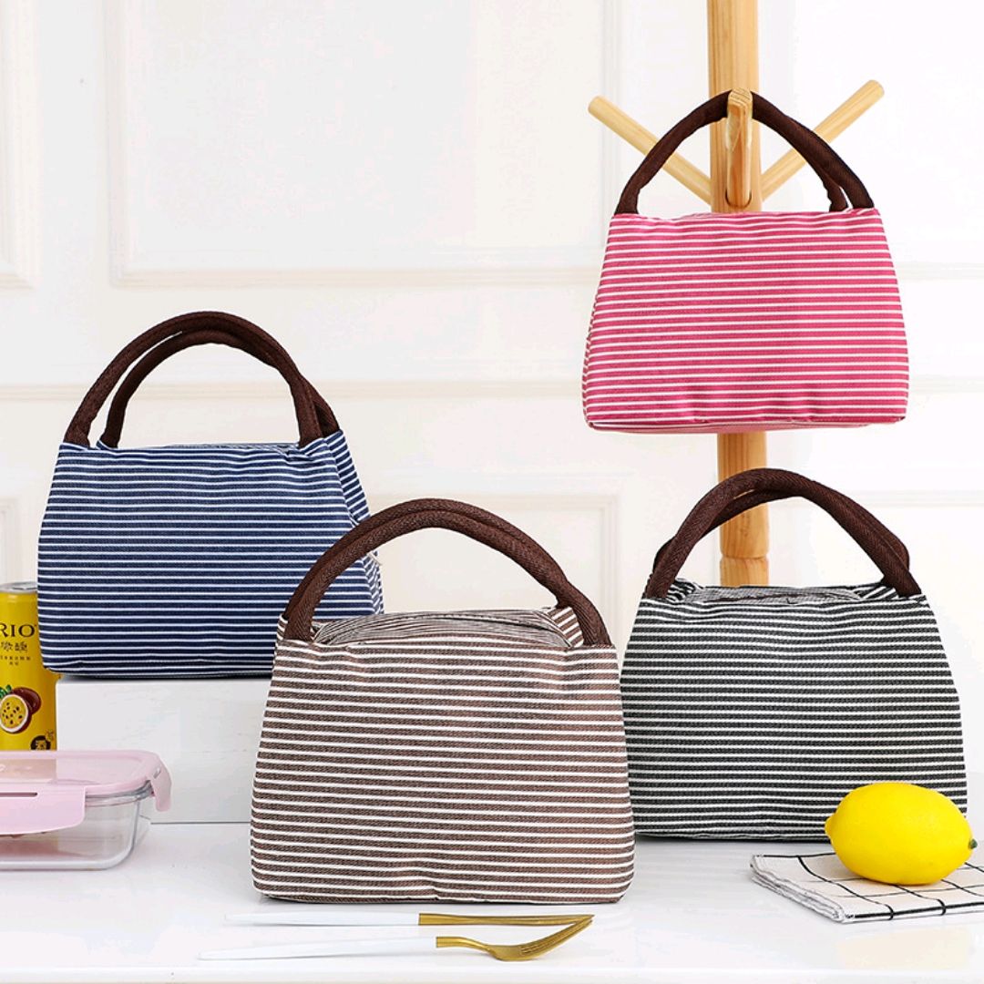 Striped Lunch Bag Box Korean Small Fresh Bento Bag Box Striped Insulated Lunch Bag Aluminum Foil Lunch Box Bag Specification drawing