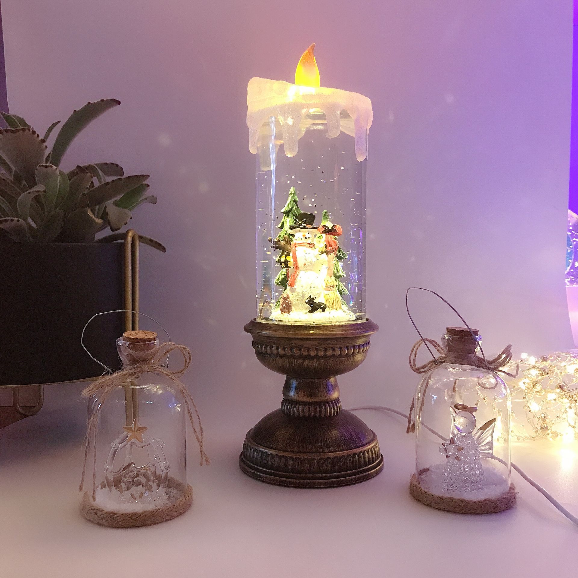 80 tubes of water Christmas candles automatic snow snow Santa Claus snowman decoration thumbnail