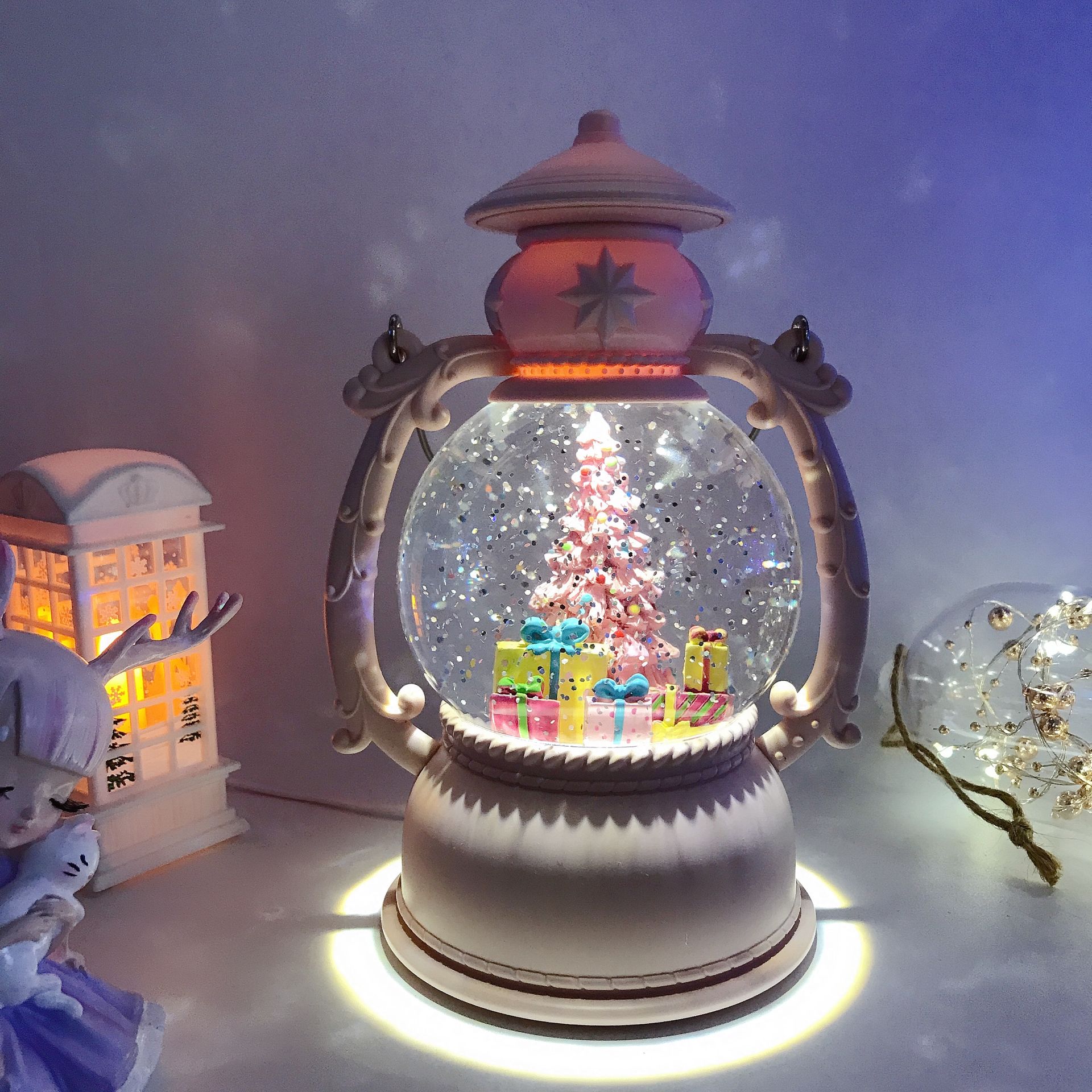 Christmas lantern decoration water music box snow snow old man music box to send children thumbnail