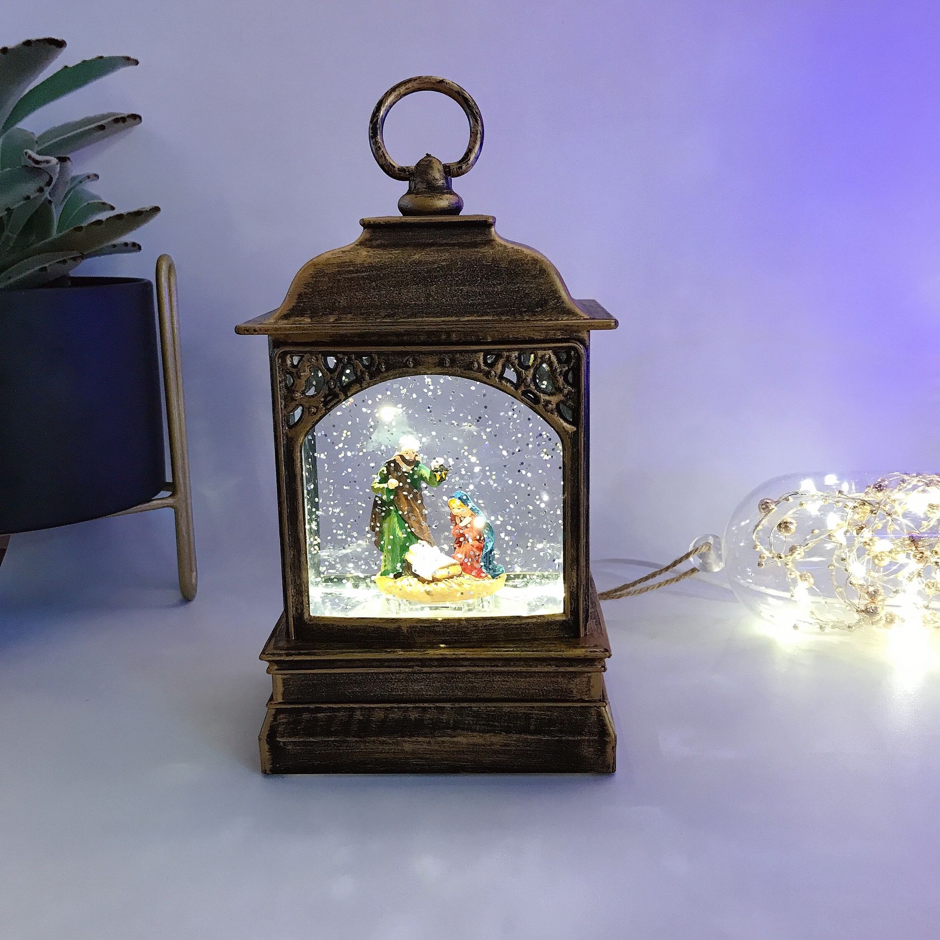Christmas religious waterflood light music box snow old man snowman music box to send children thumbnail