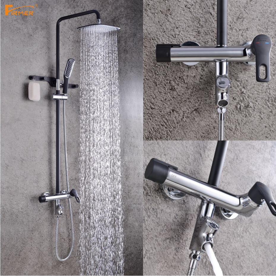 FIRMER NEW design Sanitary Ware high quality black and chrome color bathroom rain shower faucet set thumbnail