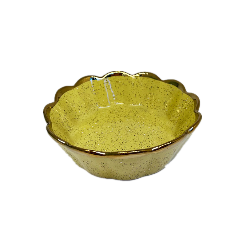 New light luxury ceramic breakfast salad bowl with wavy gold edge and irregular home dessert bowl, baked rice bowl Item Picture
