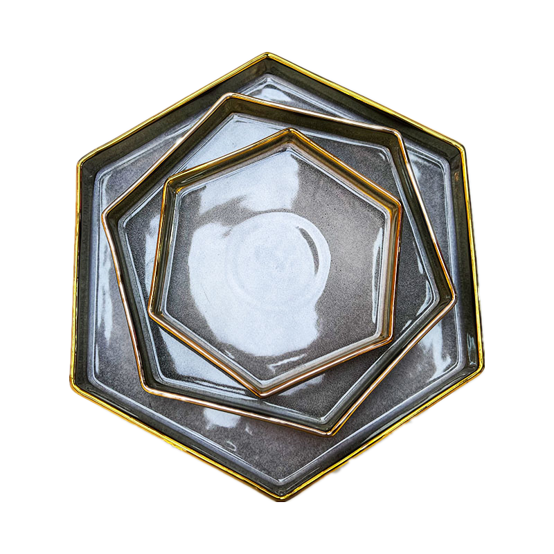 Classic ceramic hexagonal tray, festival dessert table, hexagonal plate for export, porcelain dried fruit plate, candy plate set Item Picture