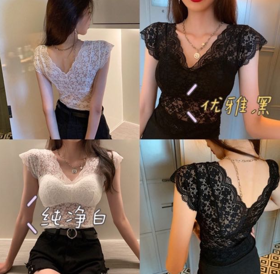 Long lace halter vest for women, sexy V-neck top, belt, chest pad, summer thin style for wearing inside or outside, beautiful back