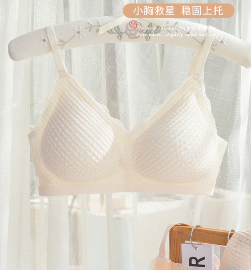 Lingerie women's small breasts gather together, no steel rings, lace-free, traceless, lace, girlish style, summer thin bra cover Specification image