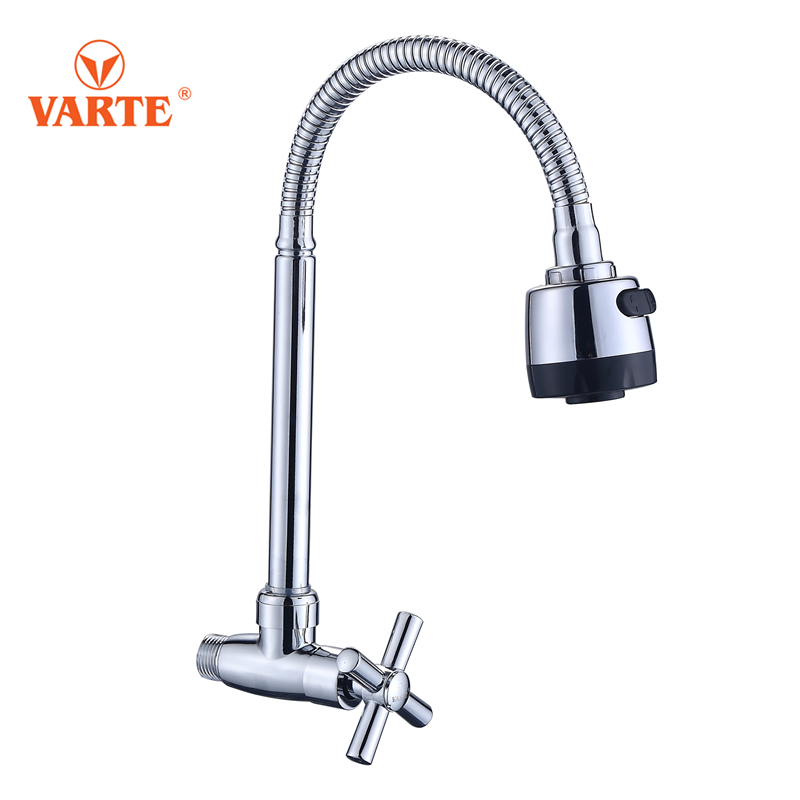Single X-Handle Kitchen Sink Tap Grifo de Zinc Cocina con 2 Funciones Spray