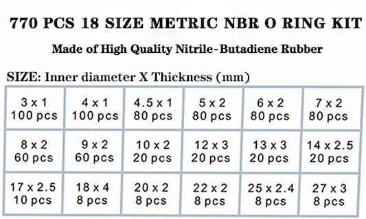770pcs 橡胶 O 型圈套件 18 种尺寸密封垫圈垫圈用于汽车维修，专业管道、空气或气体连接详情1