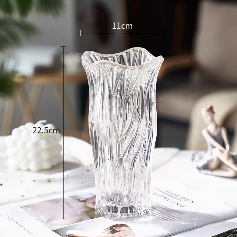Yuxing Glass Simple and Creative transparent Glass Vase with wavy mouth, colored vase, Glass hydroponic fresh flower arrangement Decorative piece 230GX Item Picture