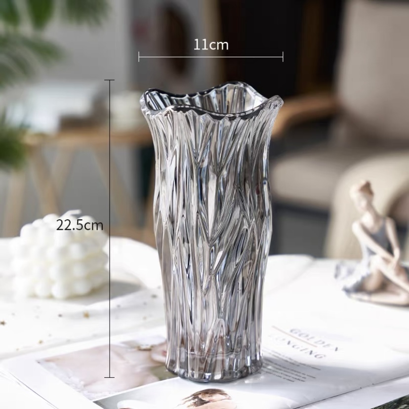 宇行玻璃简约创意透明玻璃花瓶波浪口彩色花瓶玻璃水培鲜花插花装饰摆件230GX详情15
