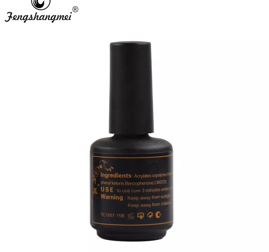 New eco-friendly nail art product: Ultra-bright sealing layer nail art glue, no need to wash, 15ML, for export. fengshangmei Brightening Sealing layer, exclusively for export Specification image