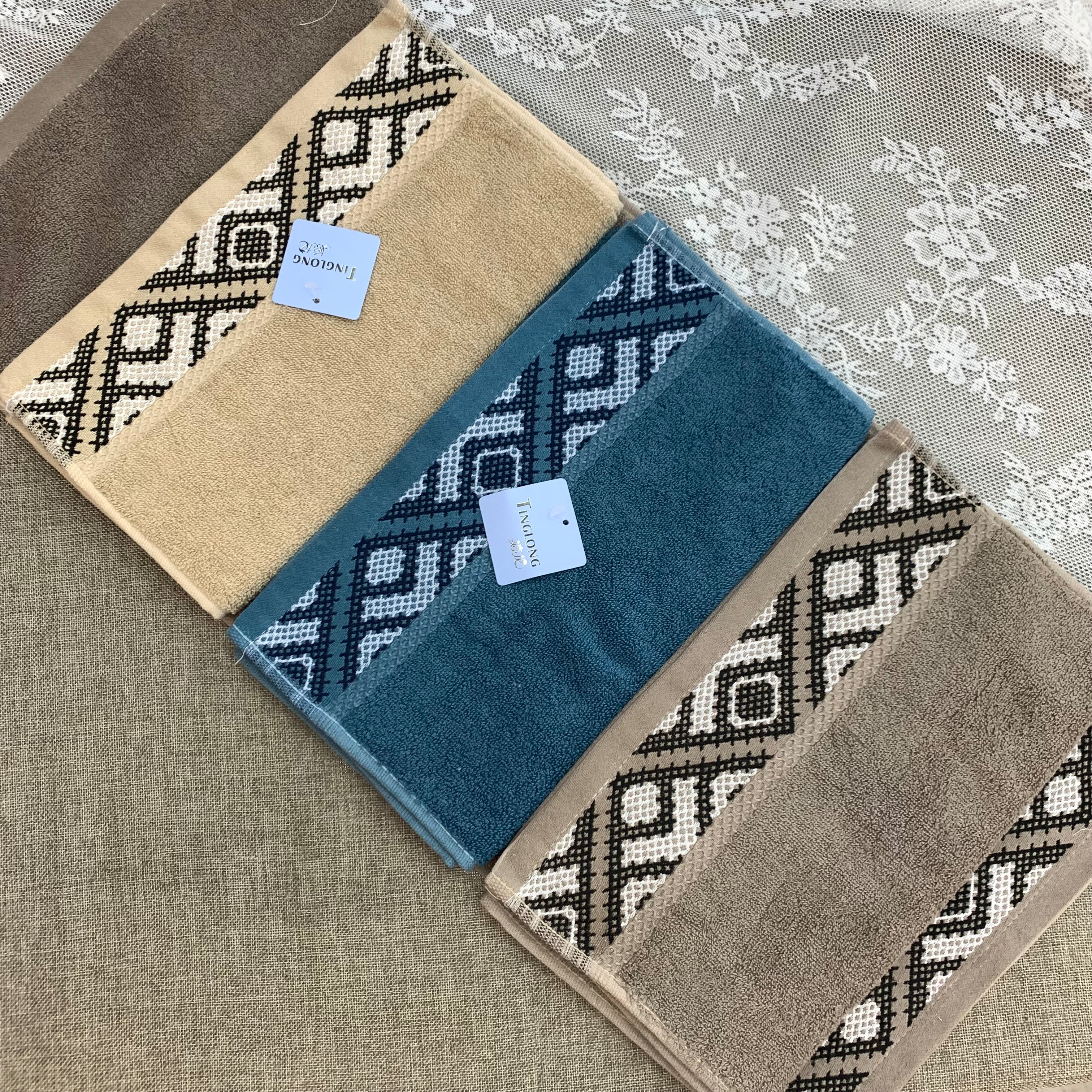 Tinglong dark-colored woven flower towel, pure cotton face towel pic 2