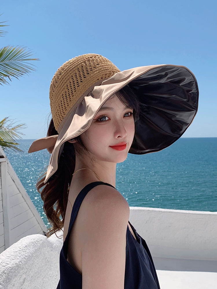 Evelyn Hat Line Large Rim Vinyl Empty Top Sunshade Hat Sunscreen Hat
