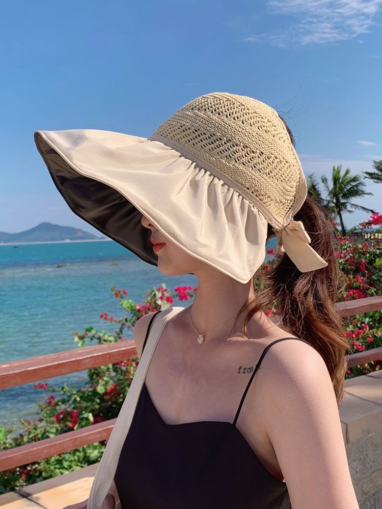 Evelyn Hat Line Large Rim Vinyl Empty Top Sunshade Hat Sunscreen Hat details Picture
