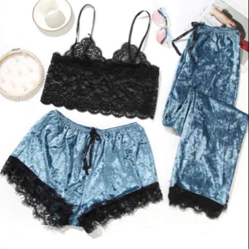 砖石绒三件套舒适居家性感情趣内衣上衣短裤
