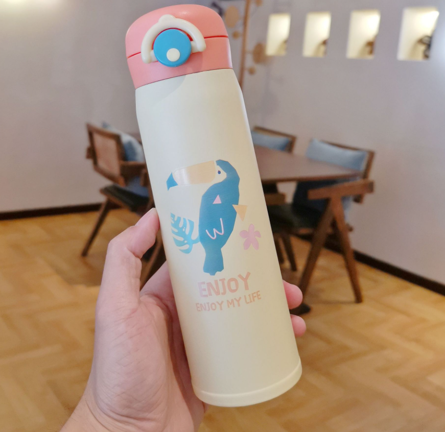 New Mori Series Stainless Steel Vacuum Thermos Cup With Spring Lid Cute Cartoon Student Portable Water Cup Application Scenario