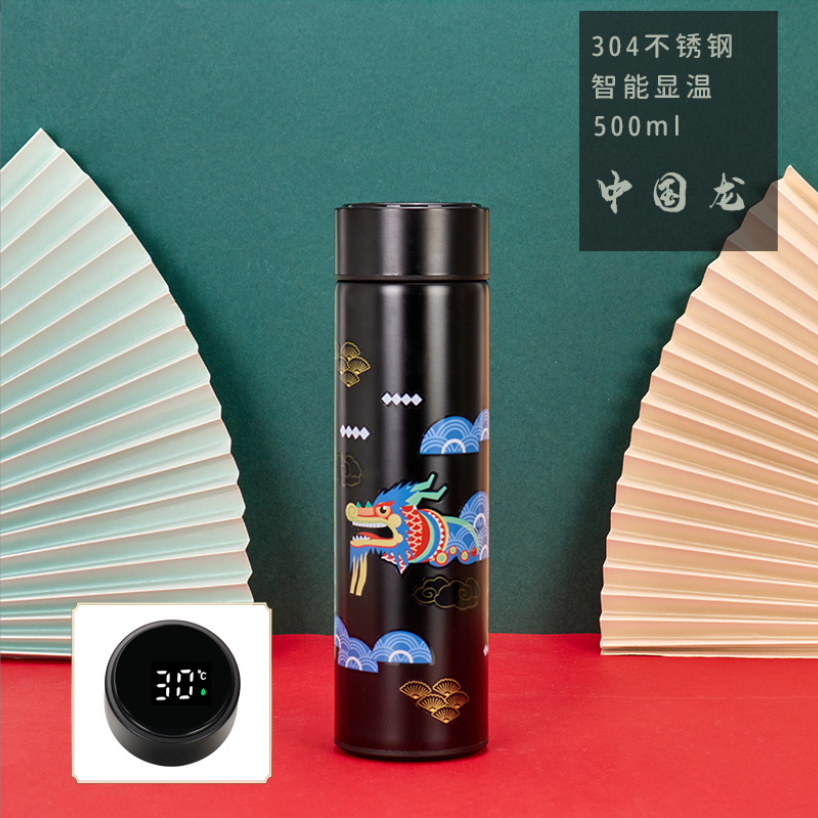 Stainless Steel Guochao Smart Thermos Cup China Wind Temperature Measuring Cup Specification drawing
