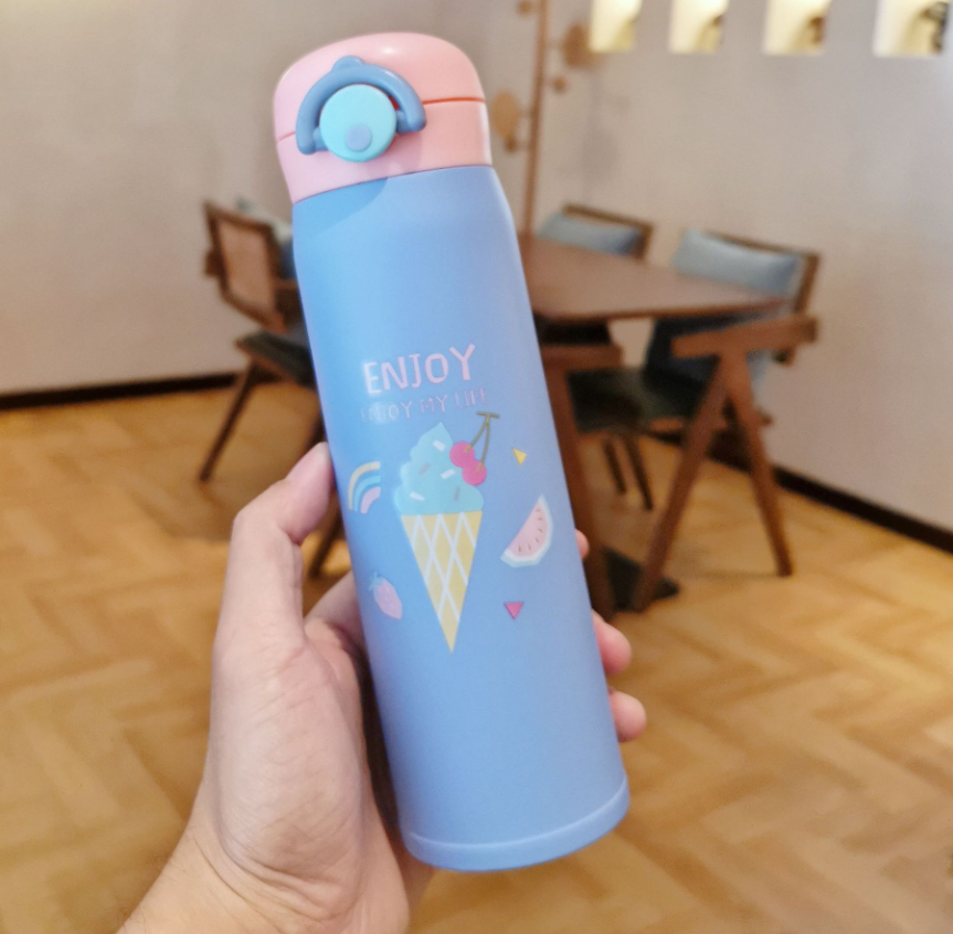 New Mori Series Stainless Steel Vacuum Thermos Cup With Spring Lid Cute Cartoon Student Portable Water Cup details Picture