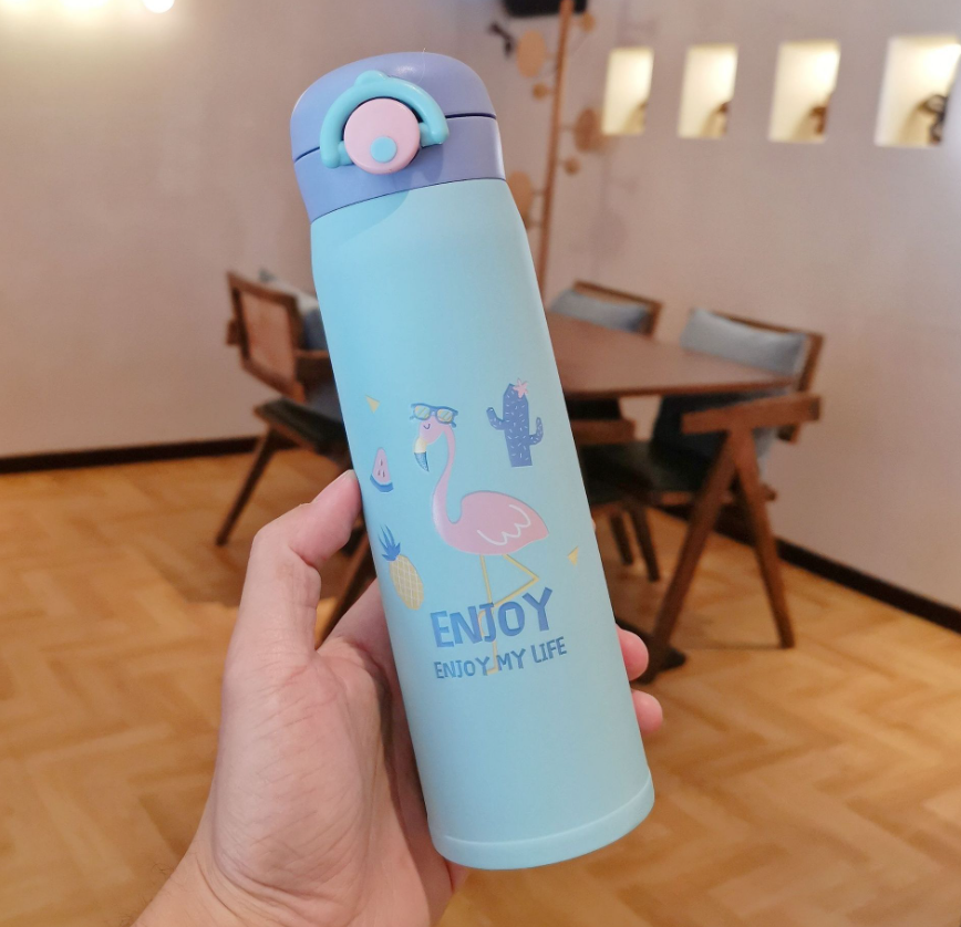 New Mori Series Stainless Steel Vacuum Thermos Cup With Spring Lid Cute Cartoon Student Portable Water Cup Specification drawing