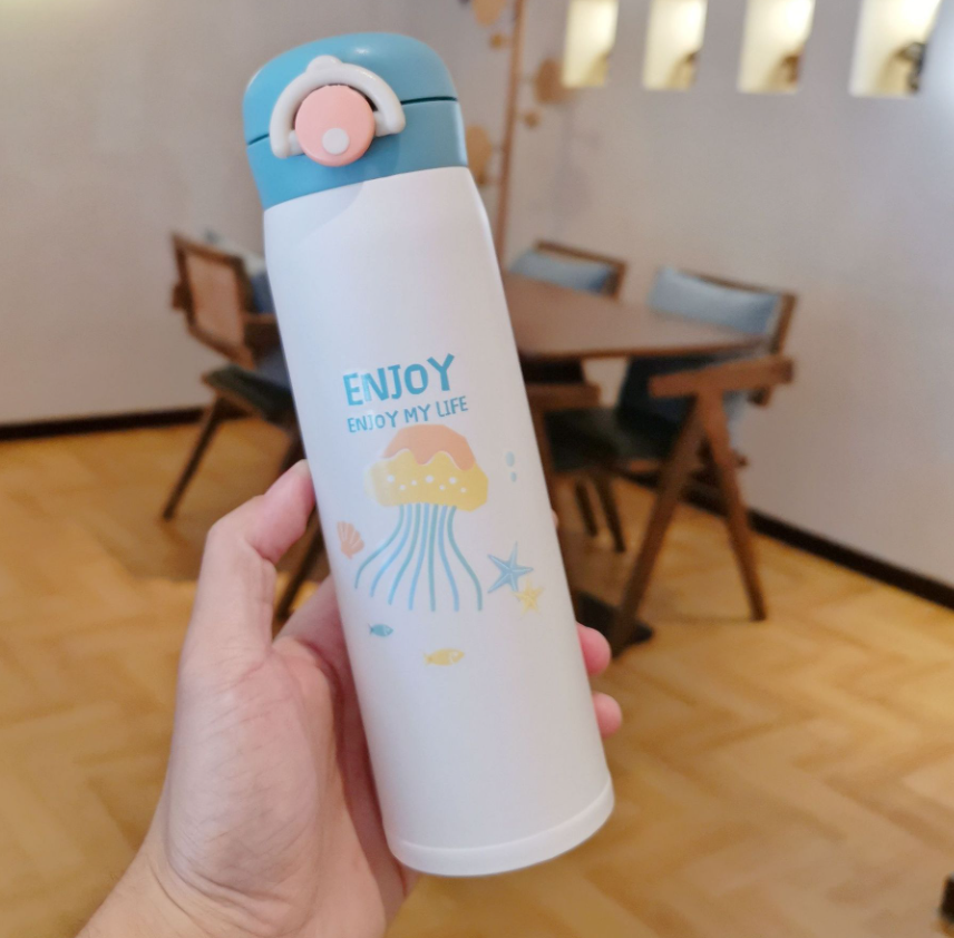 New Mori Series Stainless Steel Vacuum Thermos Cup With Spring Lid Cute Cartoon Student Portable Water Cup Item Picture