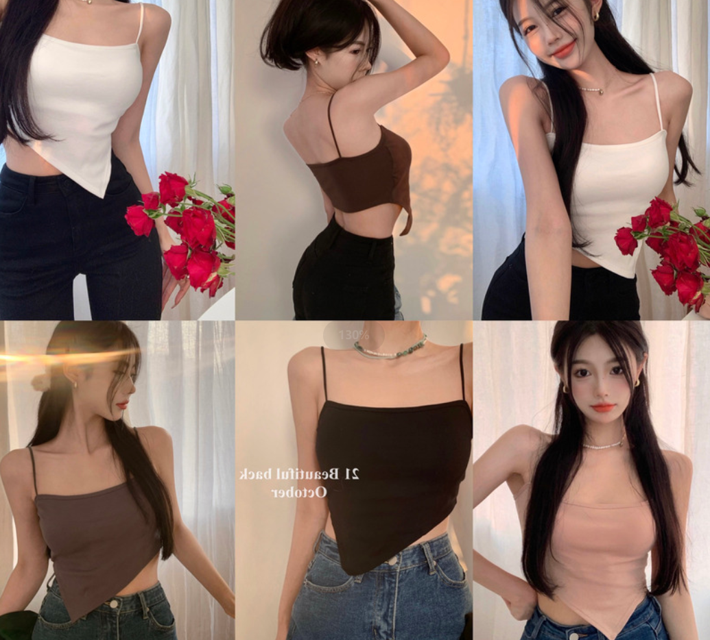 The strappy vest is a unique and irregular design for women in spring and summer, with a pure and sensual hot girl style. It can be worn as an outer layer with a base layer of a small top