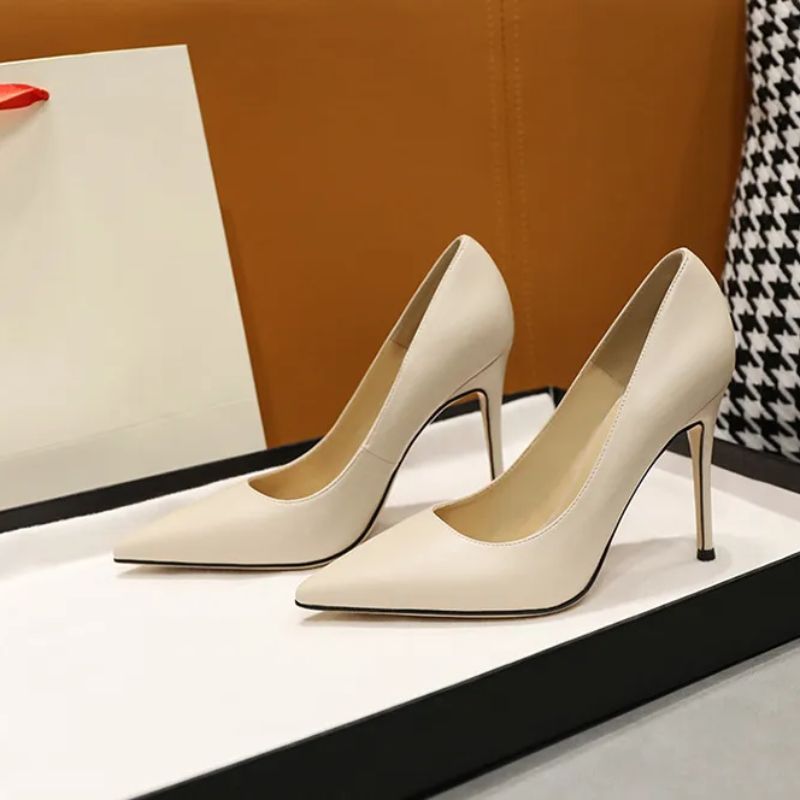 2022 New Black Professional High Heels Female Pointy Shallow Mouth Slim Heel Shoes Specification drawing