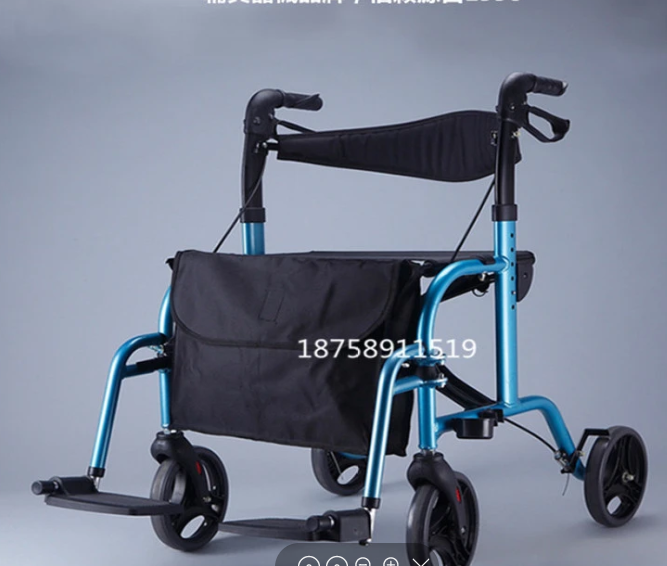 Medical equipment titanium aluminum alloy with wheeled seat walker Multi-functional four-wheeler walker shopping cart for the elderly thumbnail