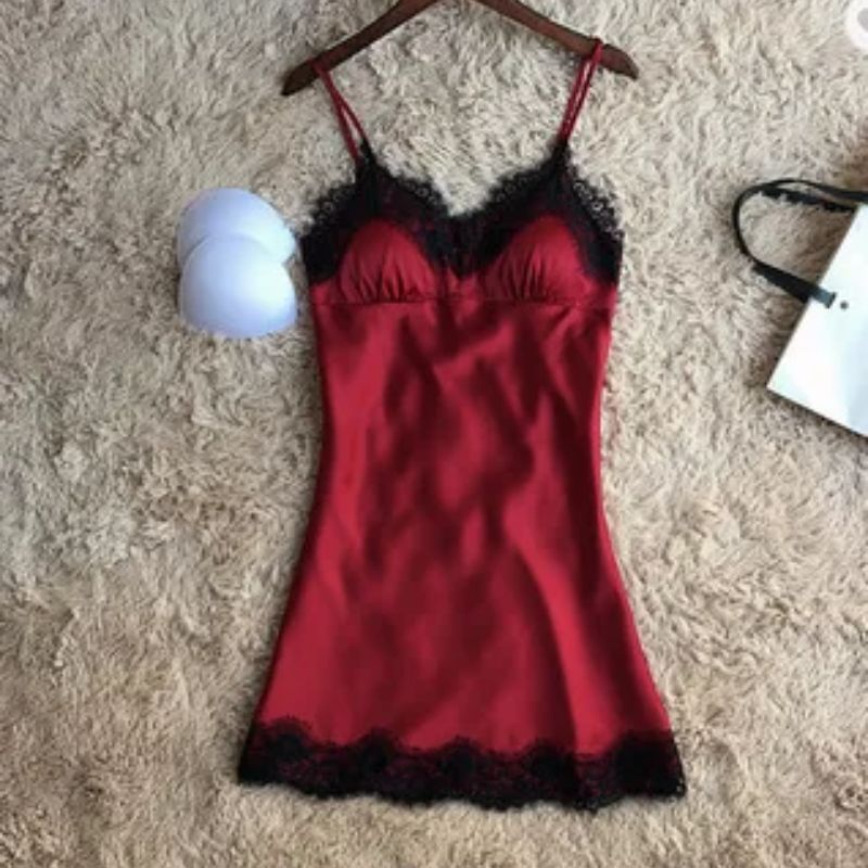 新款女士带胸垫睡衣仿真丝性感吊带睡裙家居服套装批发