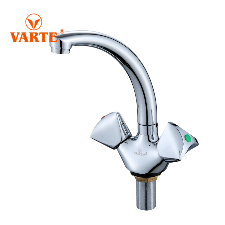 Deck Mounted Double Handle Hot Cold Swiveling Brass Spout Sink Kitchen Faucets Grifo Faucet Mixer thumbnail