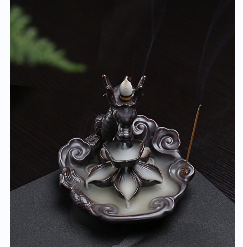 Reverse flow ceramic incense burner