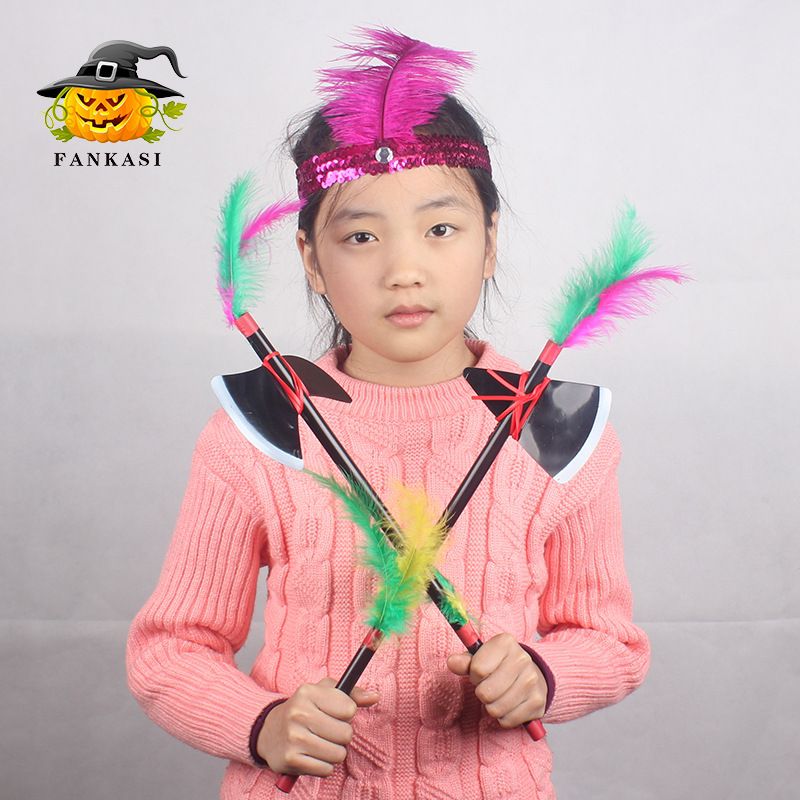 Halloween Savage Indian hatchet with feathers plastic film stage costume party props children's toys thumbnail