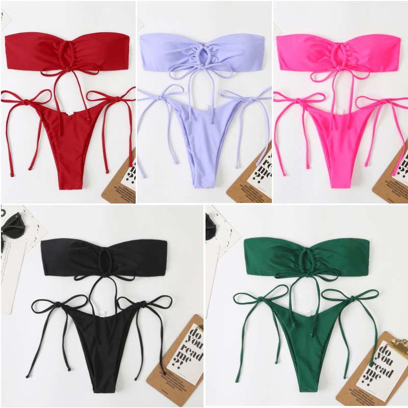 New European And American Foreign Trade Two-Body Swimsuit Female Bikini Durable Swimsuit Cross-Border Amazon Swimsuit Manufacturers Wholesale Bikini Solid Color Sexy Backless 2022