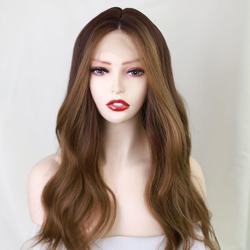Natural coffee gradient water ripple wig eight-character bangs wig female hair in the whole hair wholesale thumbnail