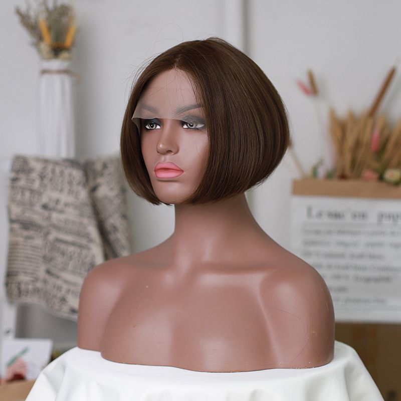 Cross border wig female short hair short straight hair milk tea brown Qi bangs short hair fashion shave short straight hair manufacturers details Picture