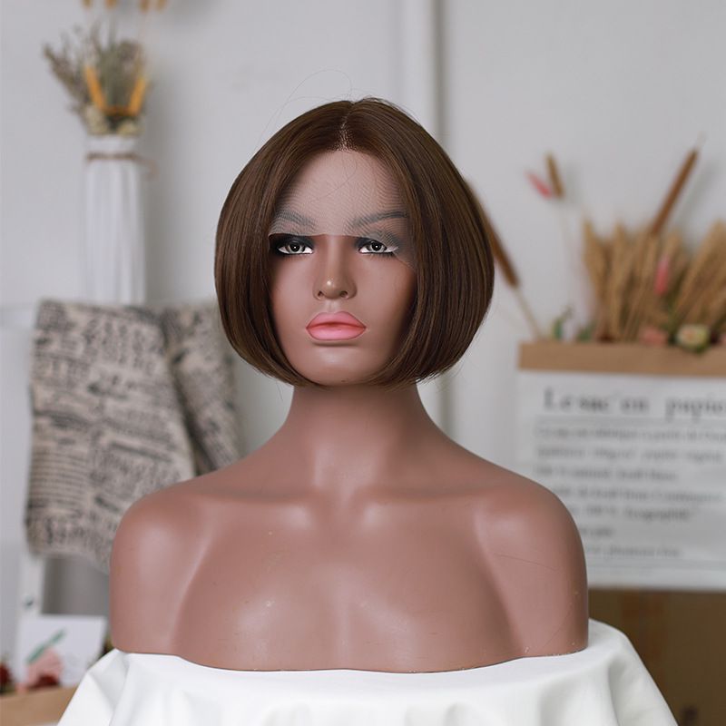 Cross border wig female short hair short straight hair milk tea brown Qi bangs short hair fashion shave short straight hair manufacturers full figure