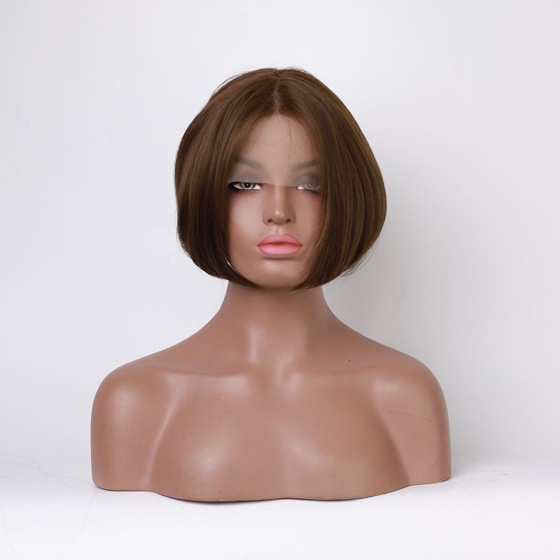 Cross border wig female short hair short straight hair milk tea brown Qi bangs short hair fashion shave short straight hair manufacturers Specification drawing