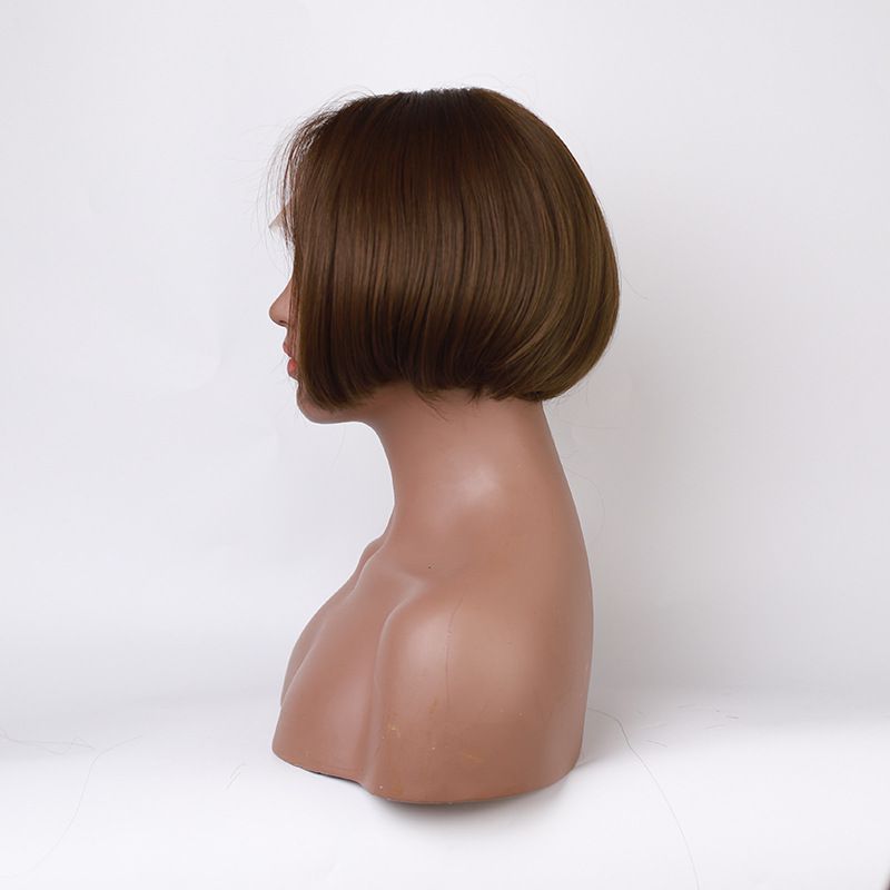 Cross border wig female short hair short straight hair milk tea brown Qi bangs short hair fashion shave short straight hair manufacturers Application Scenario