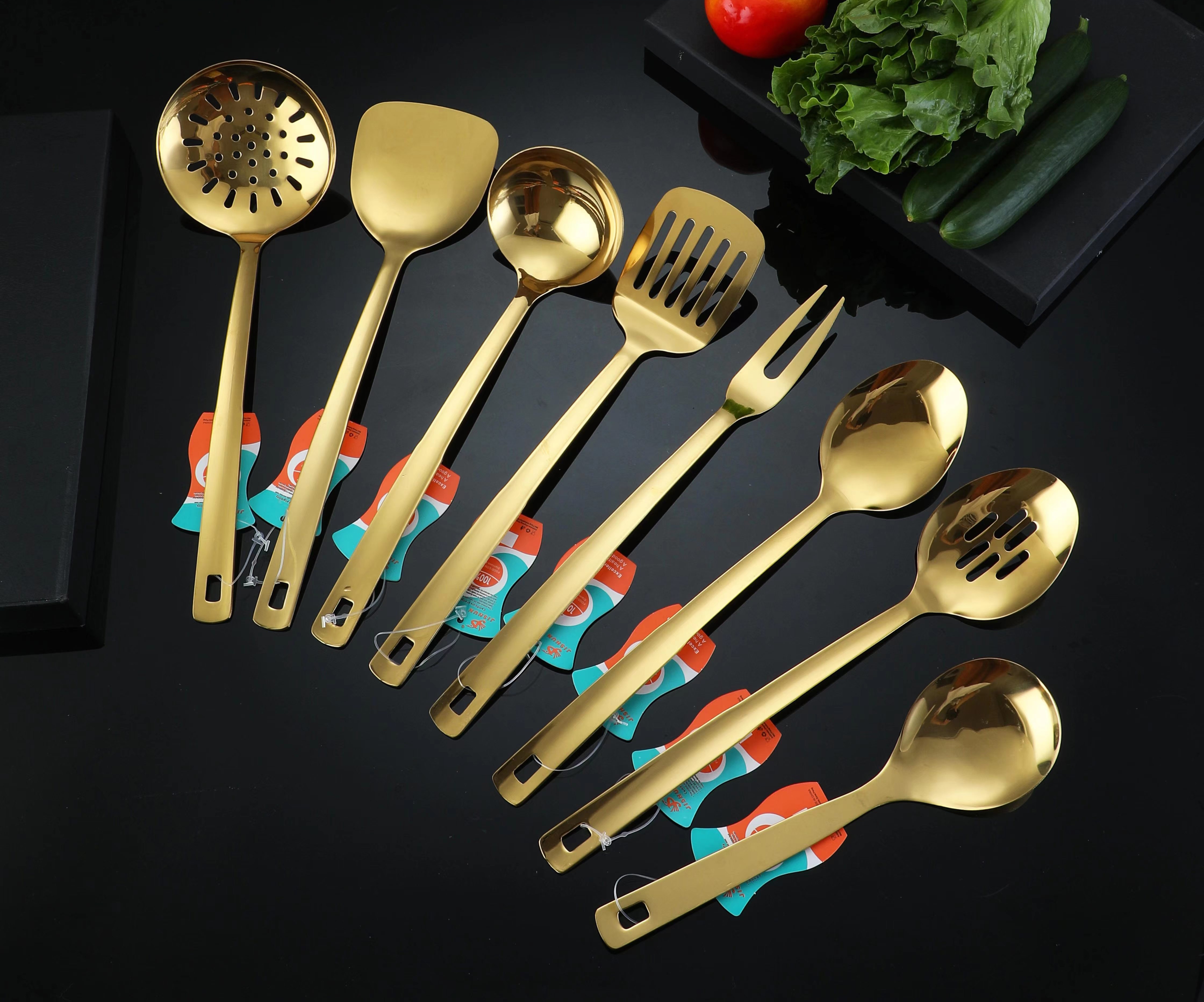 不锈钢餐具0517金色厨房餐具套装漏勺炒铲煎铲漏铲汤勺勺子饭勺水果叉甜品叉子肉叉