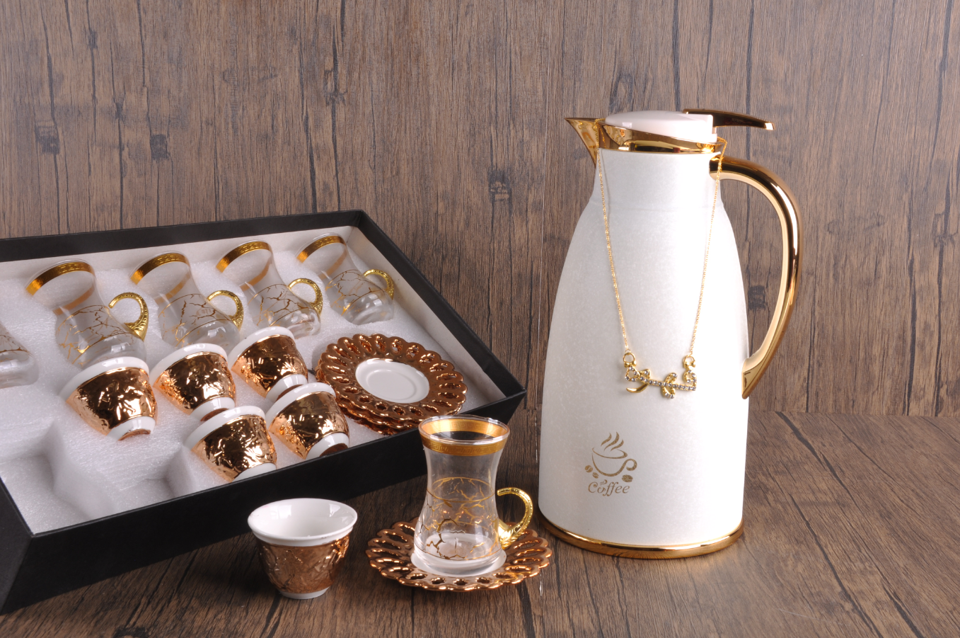 Middle East style Dubai Arabian high-end thermos thermos thermos coffee pot set 3472U-19PCS thumbnail