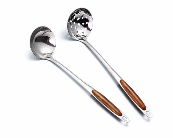 7 points No magnetic gold peach wood small soup shell soup leakage Stainless steel soup spoon cooking spoon spatula thumbnail
