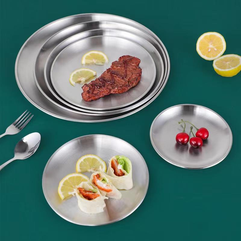 Roast Plate 201 Stainless Steel Disc Gold thickened shallow plate Sanding Disc Buffet plate Kitchen tray