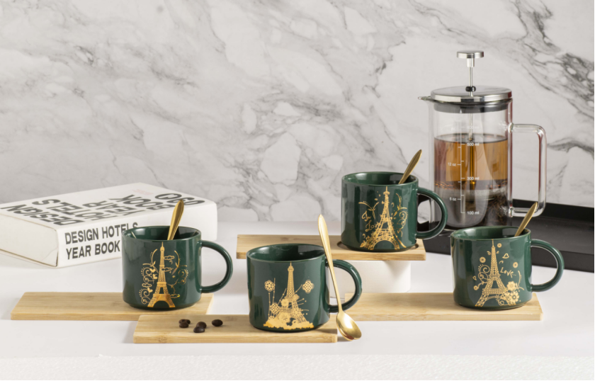 Mug Home 2022 New Light Luxury Coffee Cup With Cover Spoon Ceramic Breakfast Milk Cup Office Water Cup details Picture